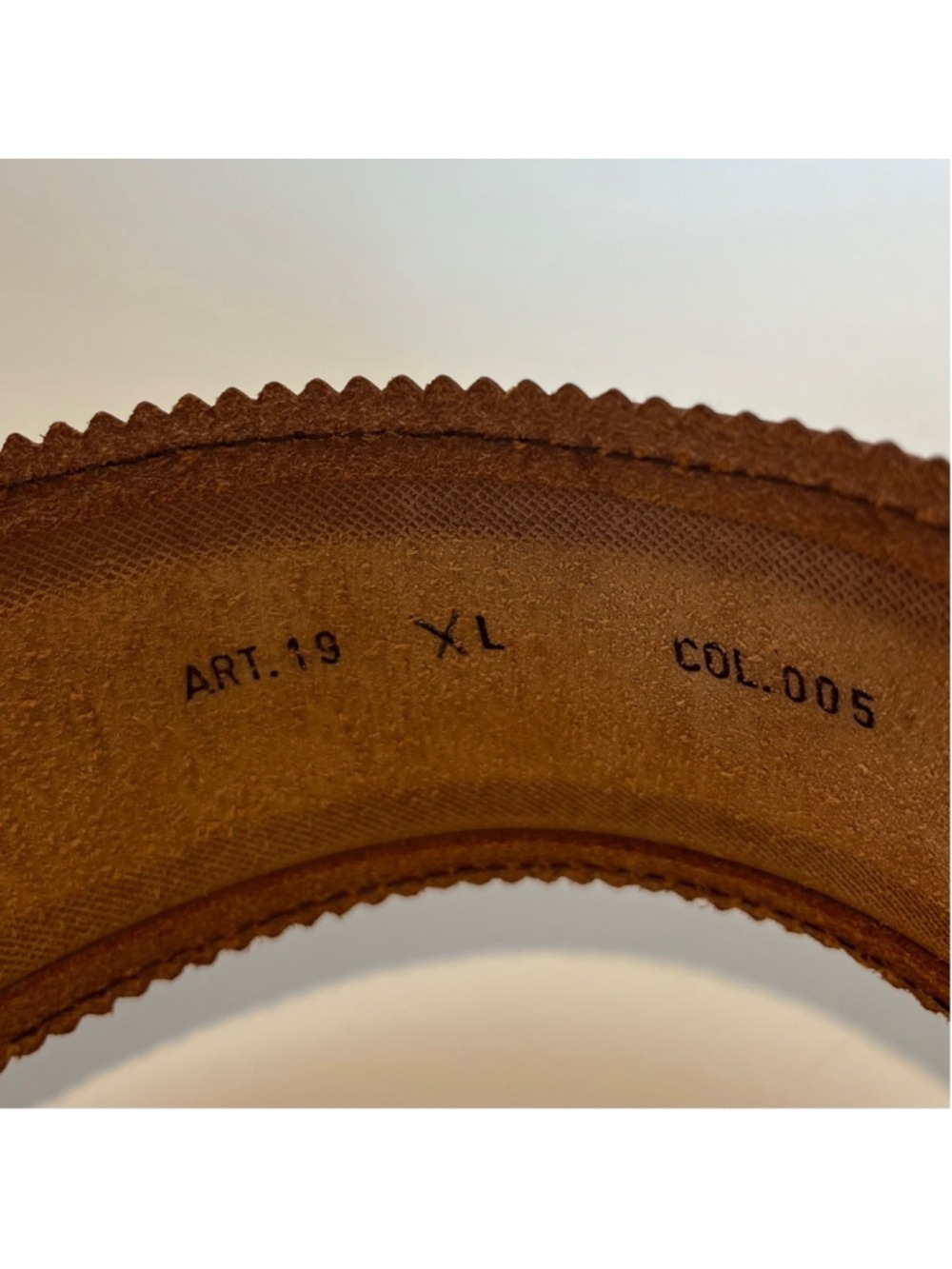 MINORONZONI Italian Vintage Leather Belt, Caramel Tan, Large Western Buckle, XL - Picture 11 of 13